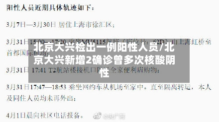 北京大兴检出一例阳性人员/北京大兴新增2确诊曾多次核酸阴性