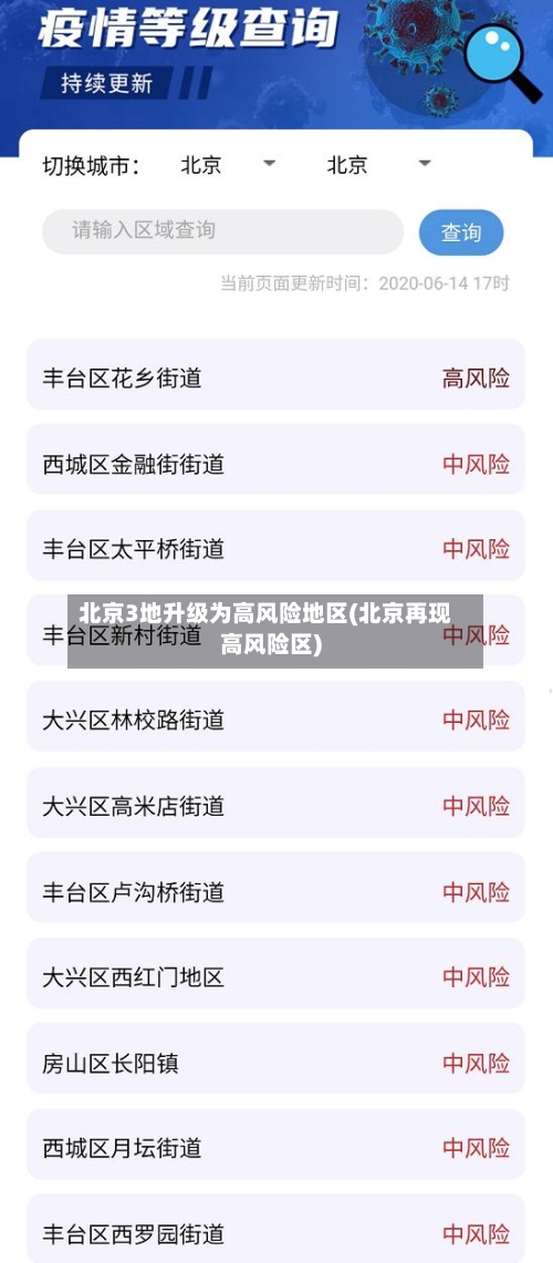 北京3地升级为高风险地区(北京再现高风险区)