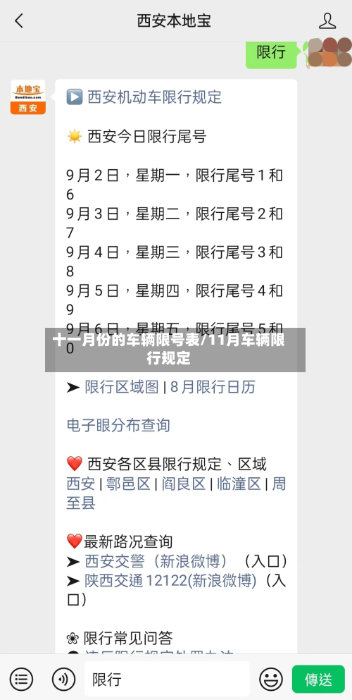 十一月份的车辆限号表/11月车辆限行规定