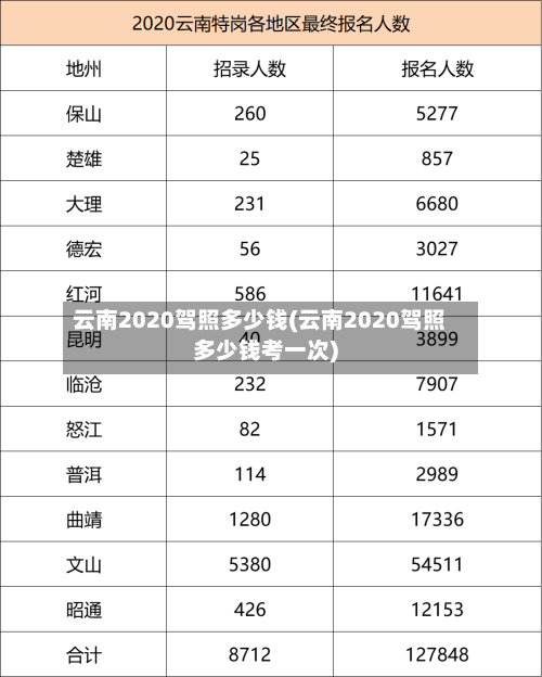 云南2020驾照多少钱(云南2020驾照多少钱考一次)