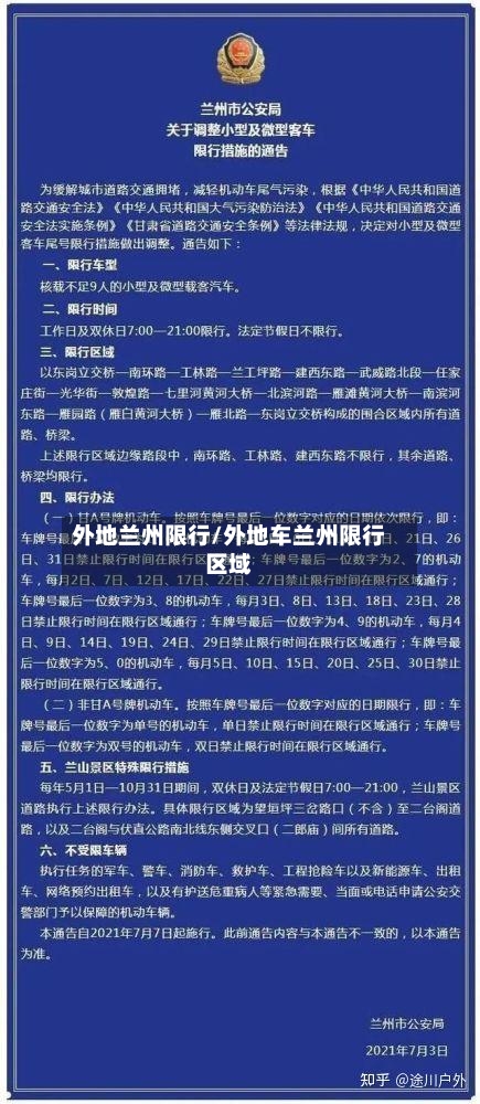 外地兰州限行/外地车兰州限行区域