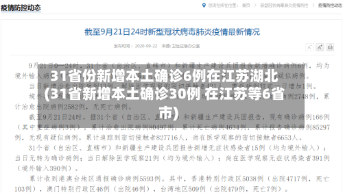 31省份新增本土确诊6例在江苏湖北(31省新增本土确诊30例 在江苏等6省市)