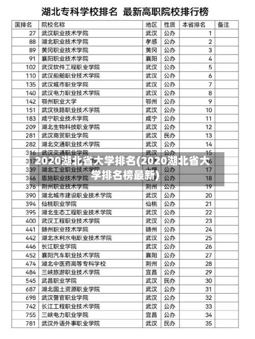 2020湖北省大学排名(2020湖北省大学排名榜最新)