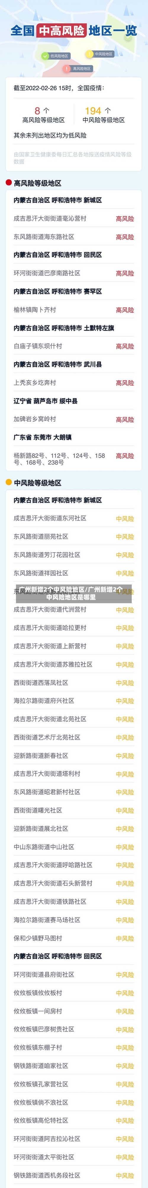 广州新增2个中风险地区/广州新增2个中风险地区是哪里