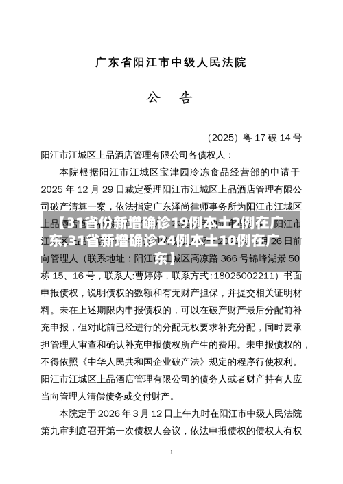 【31省份新增确诊19例本土2例在广东,31省新增确诊24例本土10例在广东】