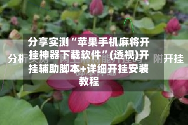 分享实测“苹果手机麻将开挂神器下载软件”(透视)开挂辅助脚本+详细开挂安装教程