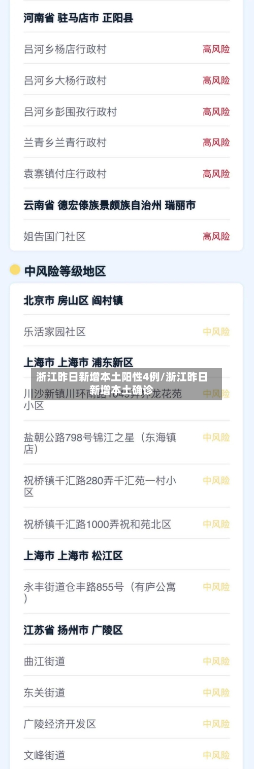 浙江昨日新增本土阳性4例/浙江昨日新增本土确诊