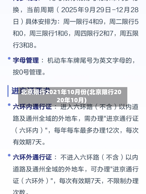 北京限行2021年10月份(北京限行2020年10月)