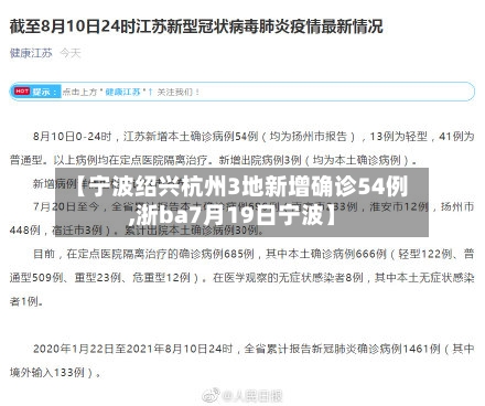 【宁波绍兴杭州3地新增确诊54例,浙ba7月19日宁波】